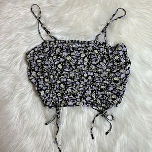 Hollister Ruched Cropped Tank Top Black Floral Size Medium NWOT